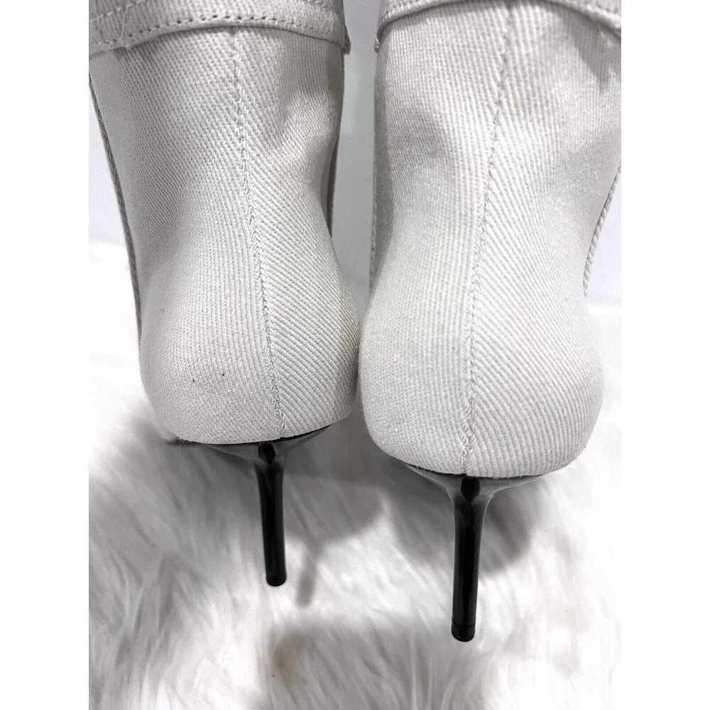 Zara Women Denim High Heel Knee High Pointed Toe Boots Beige Size EU 39 US 8 - Picture 10 of 14